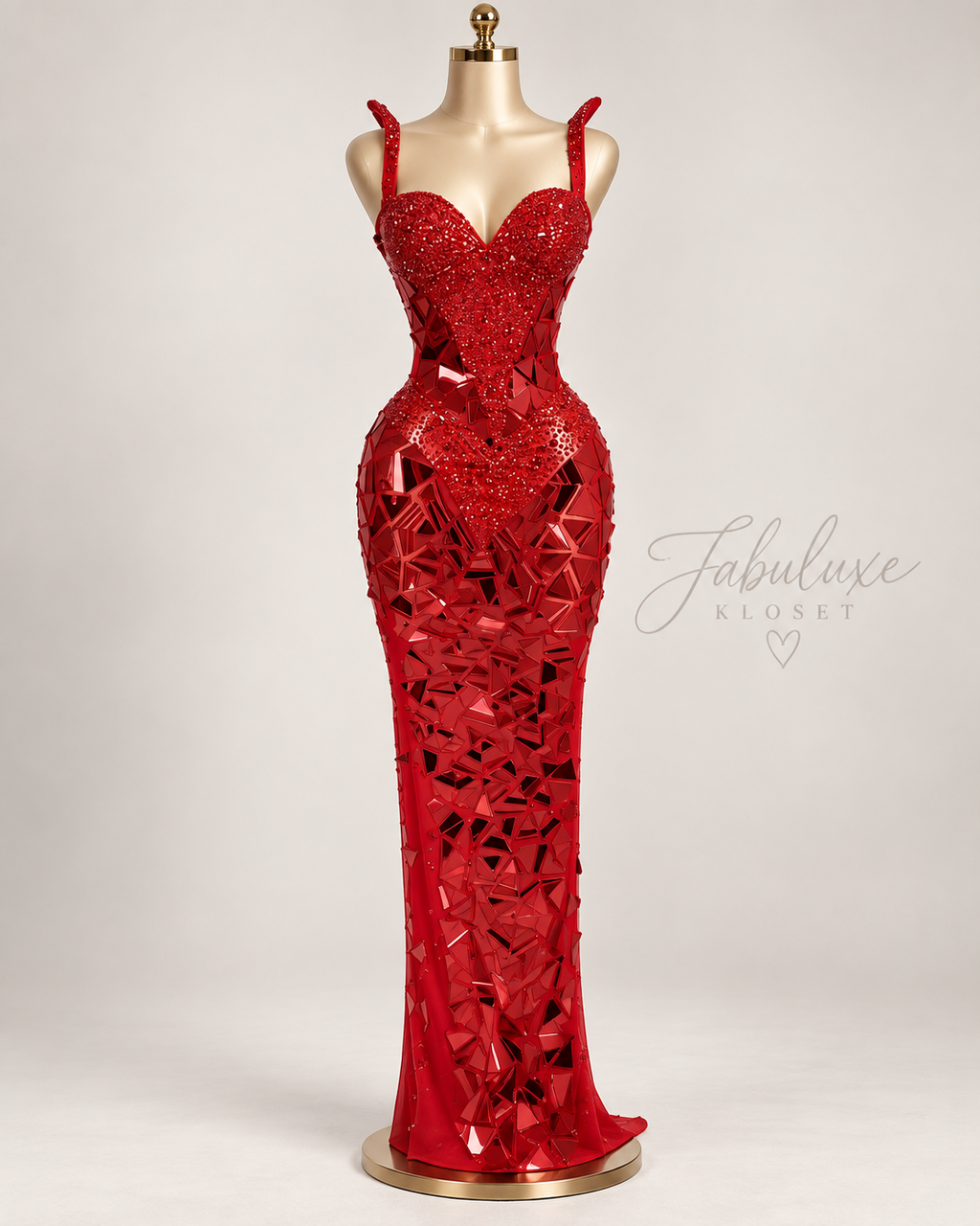 Red Luxe Crystal Mirror Gown