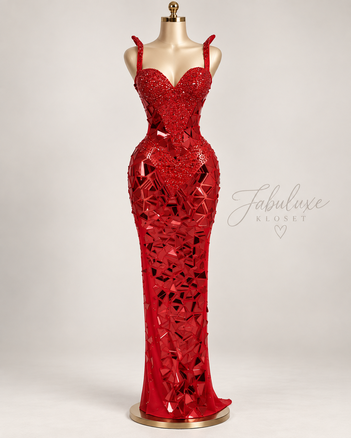 Red Luxe Crystal Mirror Gown
