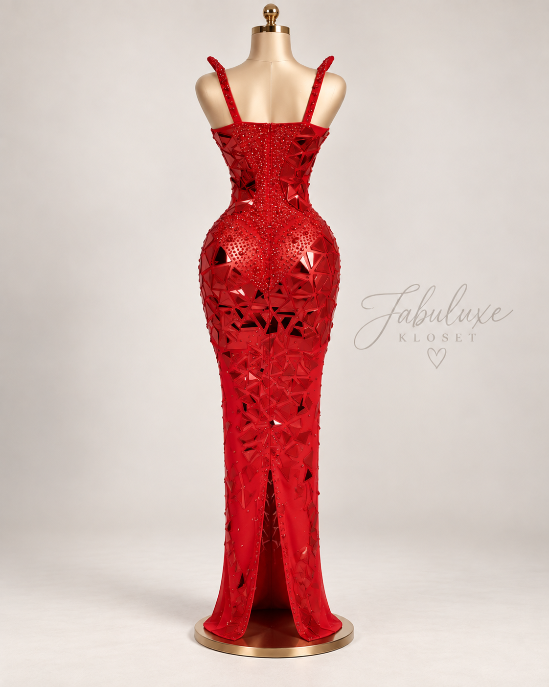 Red Luxe Crystal Mirror Gown