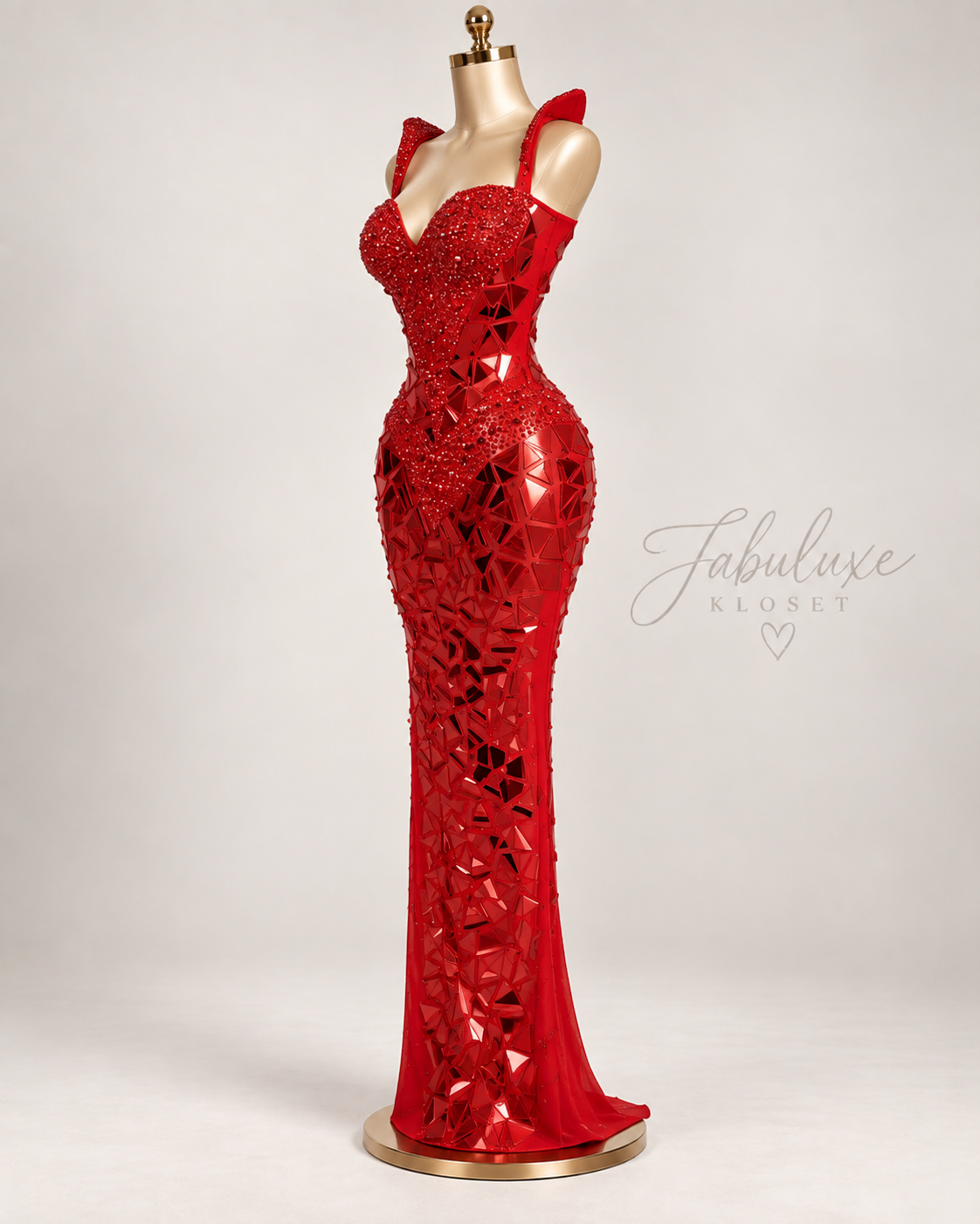Red Luxe Crystal Mirror Gown